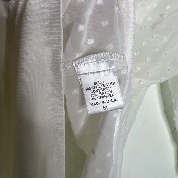 Bobeau Blouse Women Raised Polka Dot  Medium  Ivory Sheer Long Sleeve Crew Neck - Picture 10 of 11